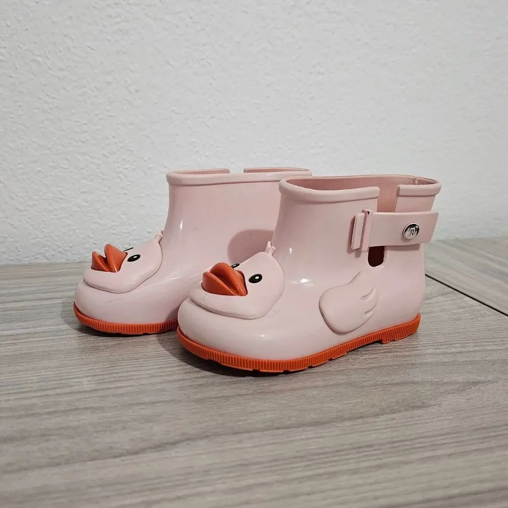 Mini Melissa Sugar Rain II Slip On Boot Pink Orange Duck Face Toddler USA 8